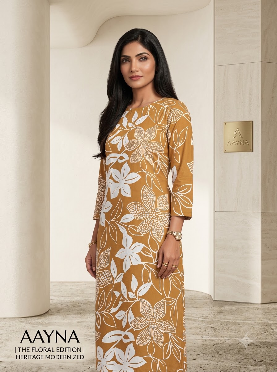 Ochre Mustard Botanical Screen-Printed Straight Kurti