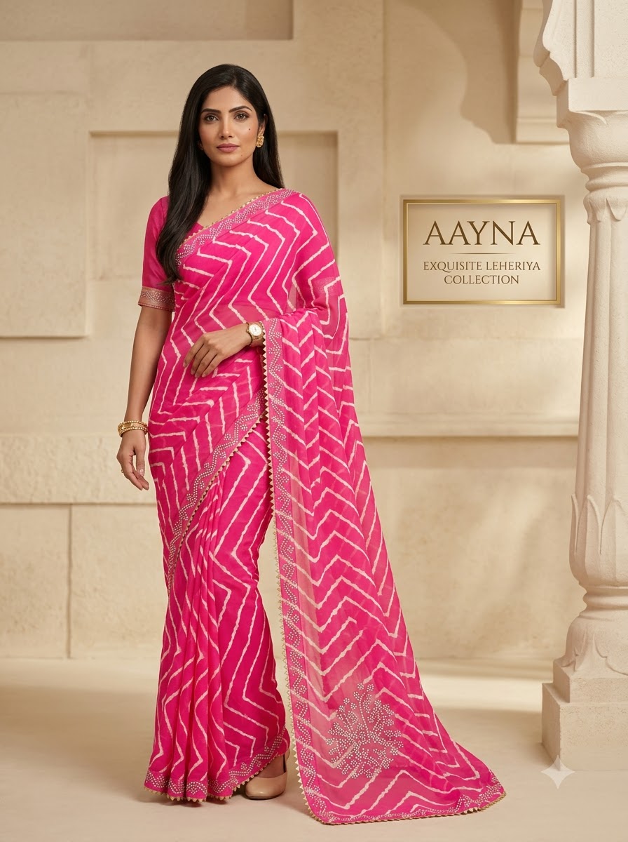 Rose Petal Pink Chevron Leheriya Saree