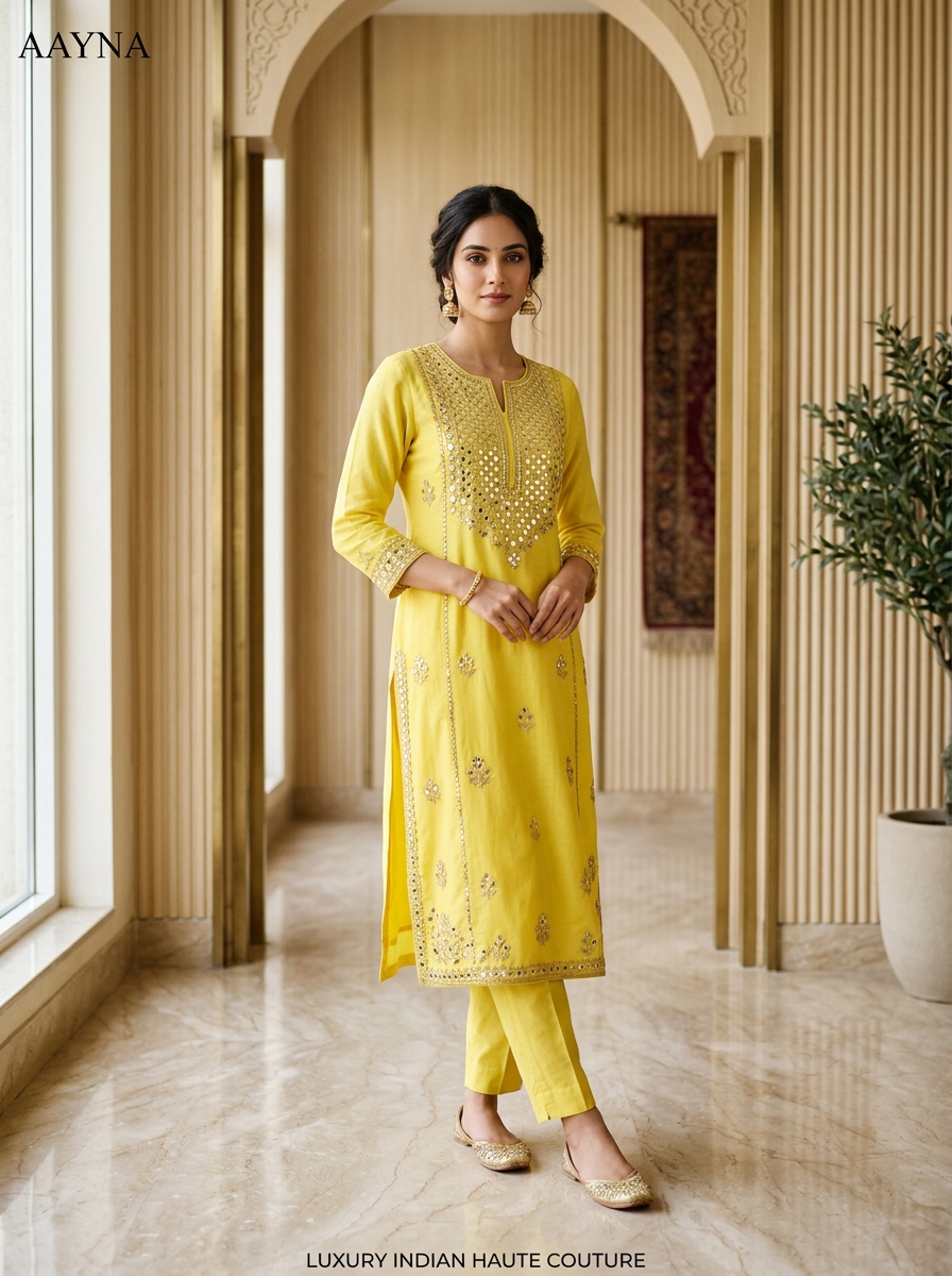 Sunshine Lemon Cotton Chikankari Straight Kurti