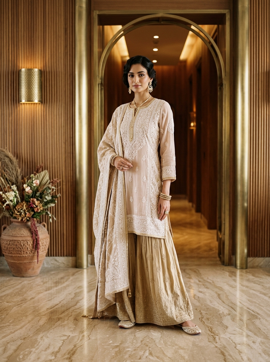 Vintage Blush Watercolor Floral Muslin Kurti
